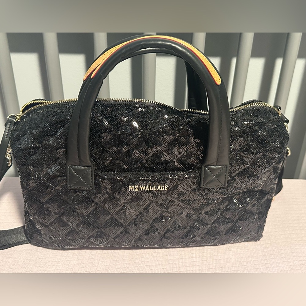 Like NEW MZ Wallace Black Sequin Satchel-Medium